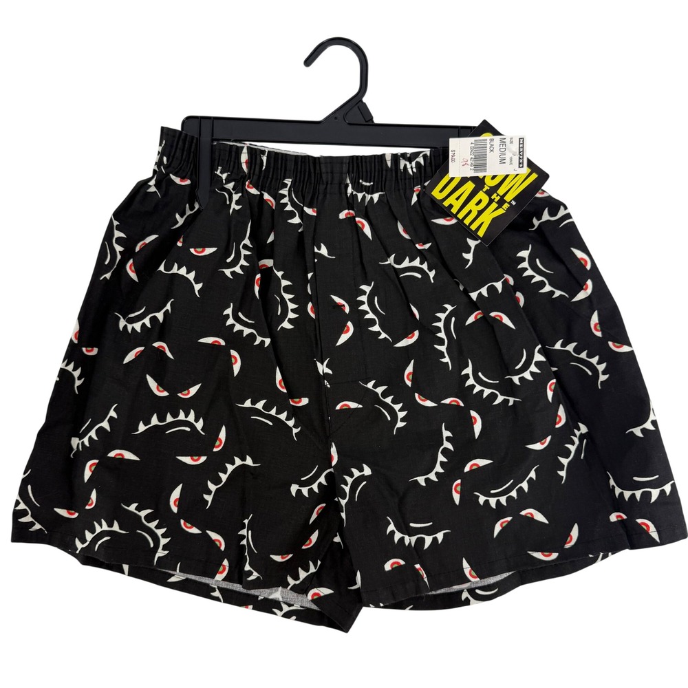 Vintage NWT Mervyns Glow In The Dark Monster Eye Boxer Shorts Black Mens Medium